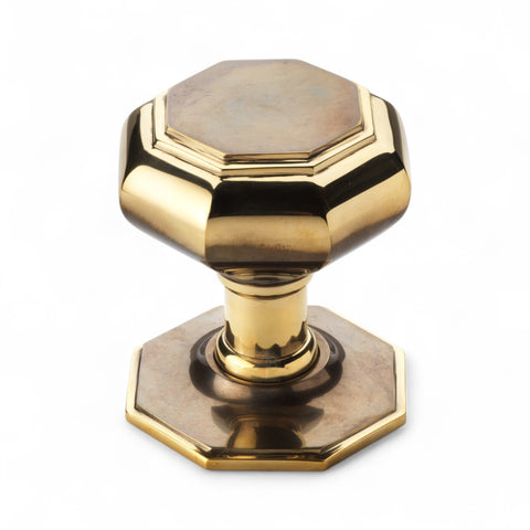 Very Large Aged Brass Octagonal Centre Door Knob