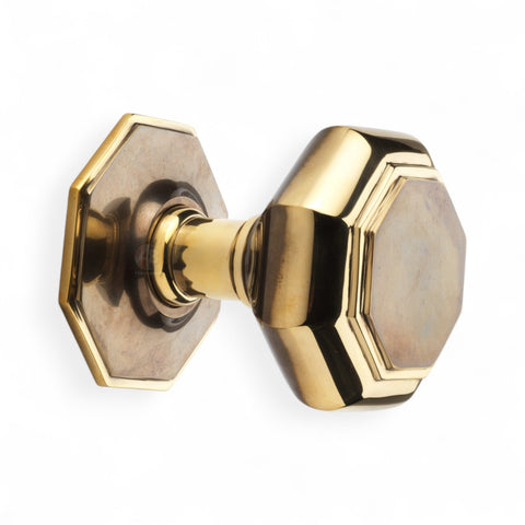 Very Large Aged Brass Octagonal Centre Door Knob