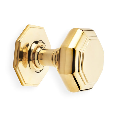 Very Large Polished Brass Octagonal Centre Door Knob