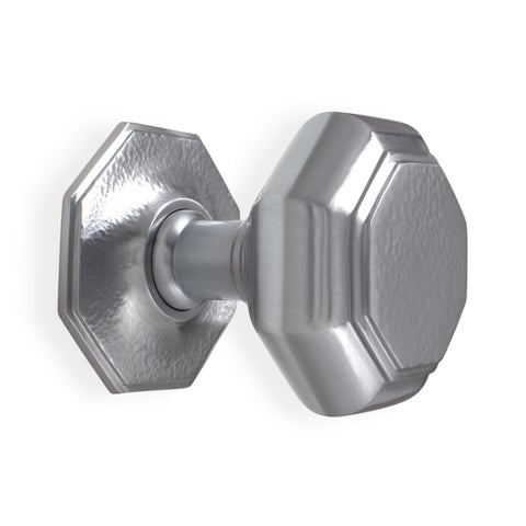 Very Large Satin Chrome Hammered Octagonal Centre Door Knob