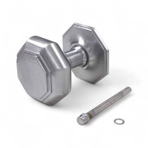 Very Large Satin Chrome Hammered Octagonal Centre Door Knob