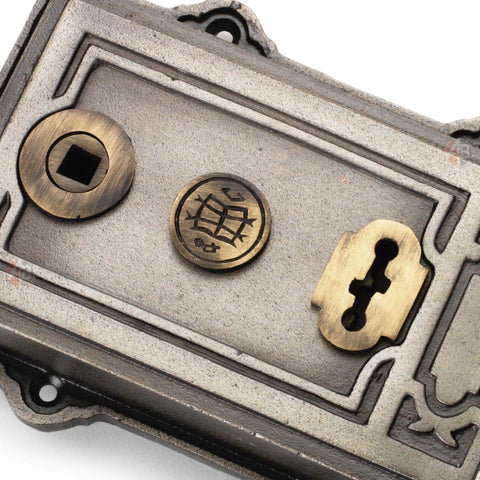 Victorian Style Cast Iron Pewter & Antique Brass Davenport Door Rim Lock Keys