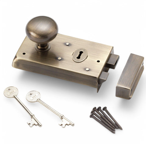 Old Style Rim Lock Vintage Retro Classic Antique Narrow Rim Door Lock Round Cottage Plain ...