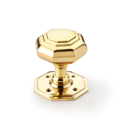 Large Polished Brass Octagonal Door Knobs