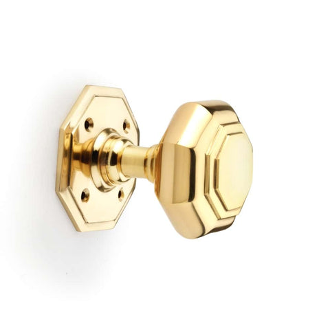 Large Polished Brass Octagonal Door Knobs