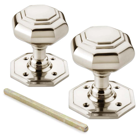 Large Polished Nickel Octagonal Door Knobs