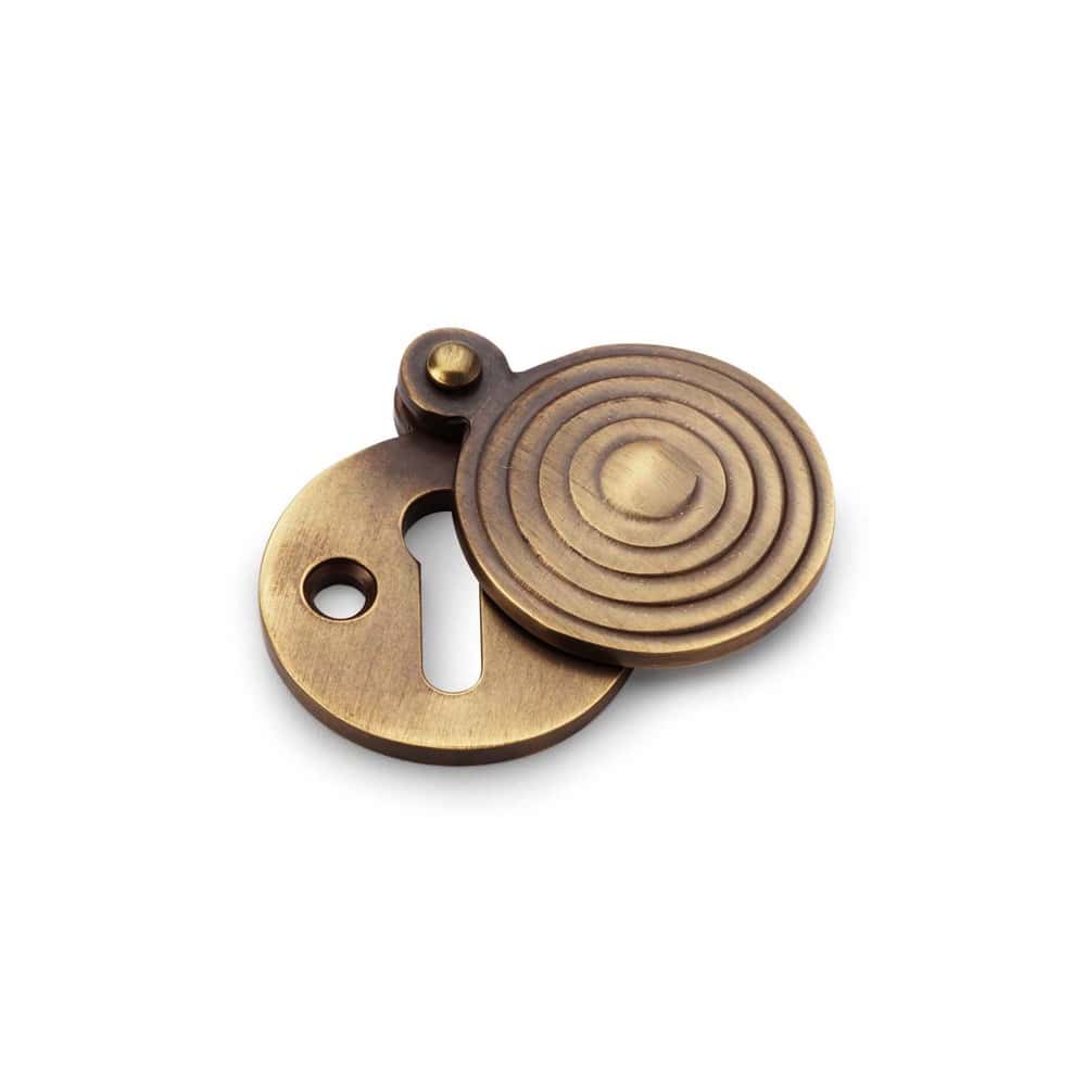 Solid Brass Round Reeded Escutcheon With Cover - Antique Brass