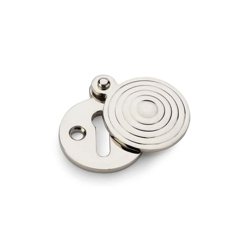 Solid Brass Round Reeded Escutcheon With Cover - Polished Nickel