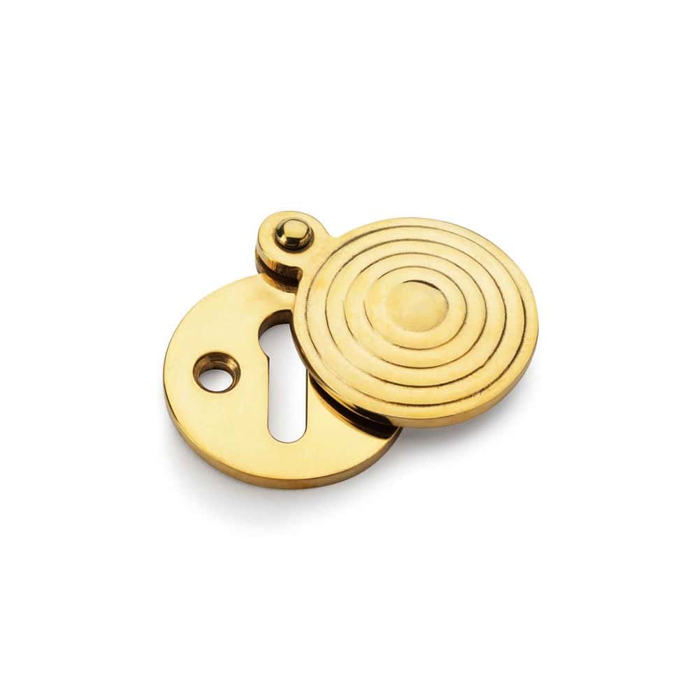 Solid Brass Round Reeded Escutcheon With Cover - Polished Brass