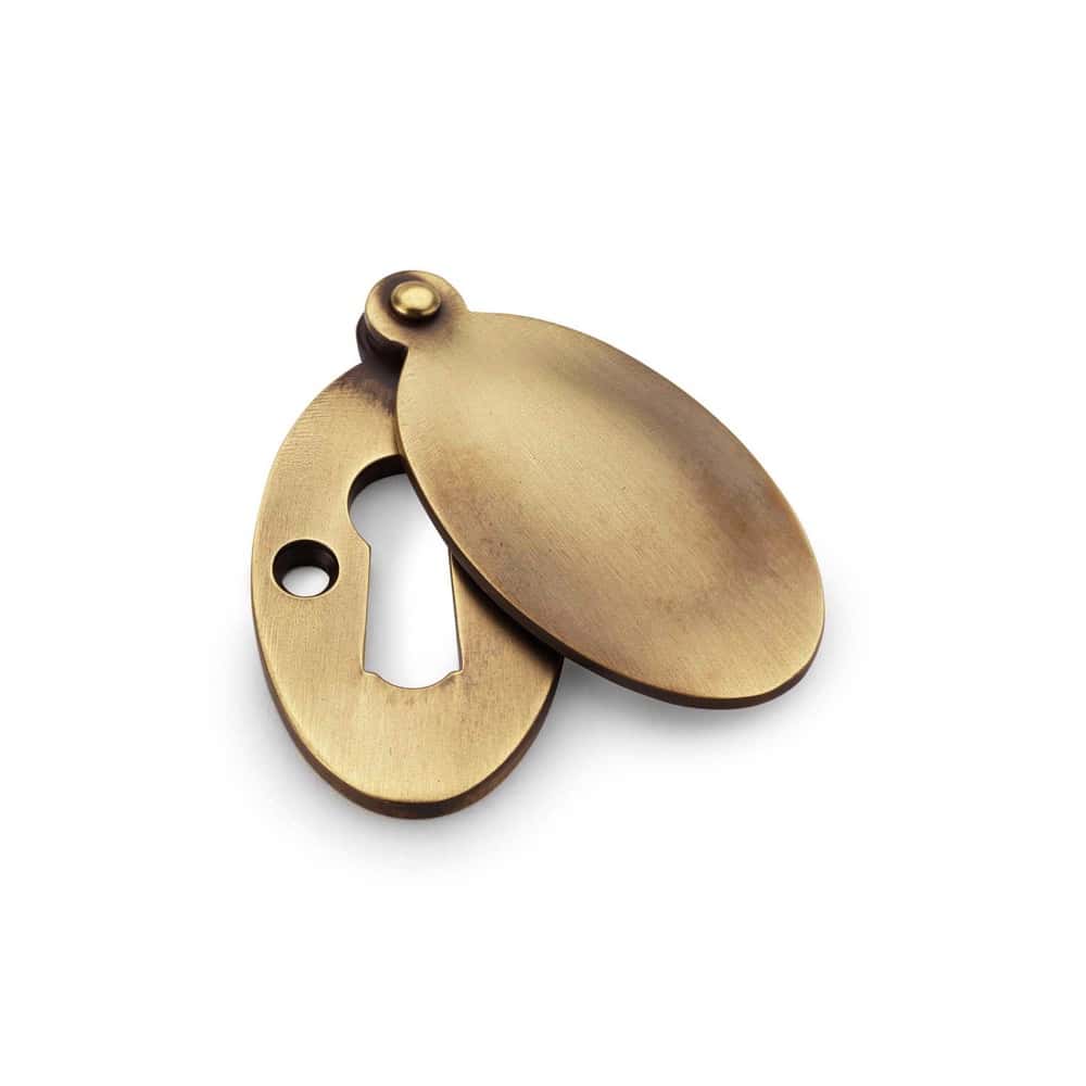 Solid Brass Oval Escutcheon With Cover - Antique Brass