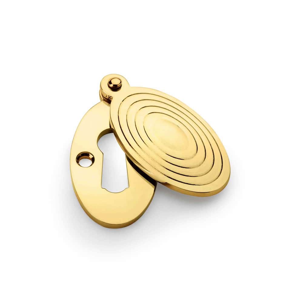 Solid Brass Reeded Oval Escutcheon - Polished Brass