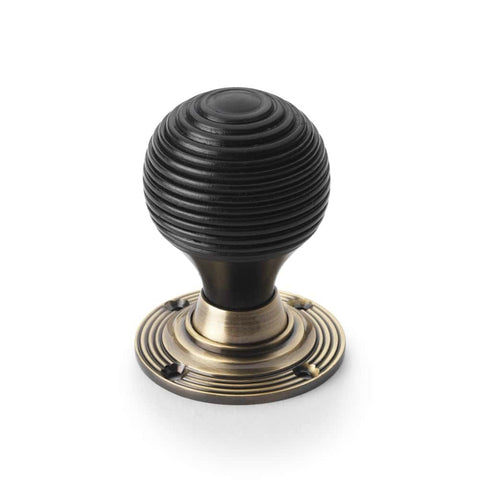 Ebonised & Antique Brass Beehive Door Knobs