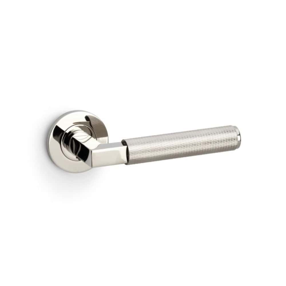 Polished Nickel Knurled Straight Lever On Round Rose