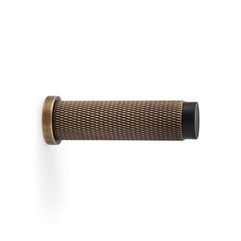 Solid Brass Knurled Cylinder Door Stop - Antique Brass Knurled