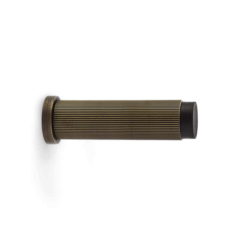 Solid Brass Reeded Cylinder Door Stop - Antique Brass Reeded