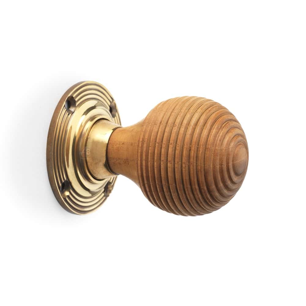 Teak & Aged Brass Beehive Door Knob AB Hardwares ABHardware