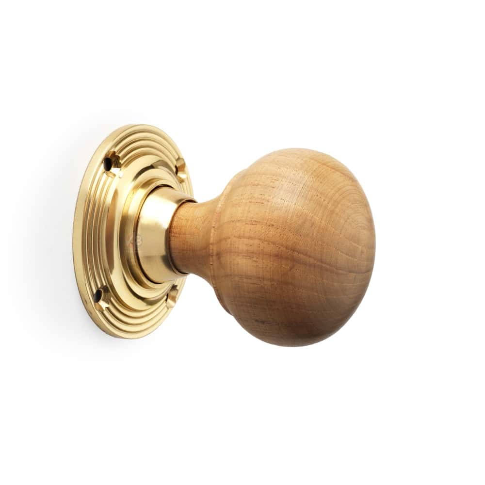 Teak & Polished Brass Bun Door Knob AB Hardwares ABHardware